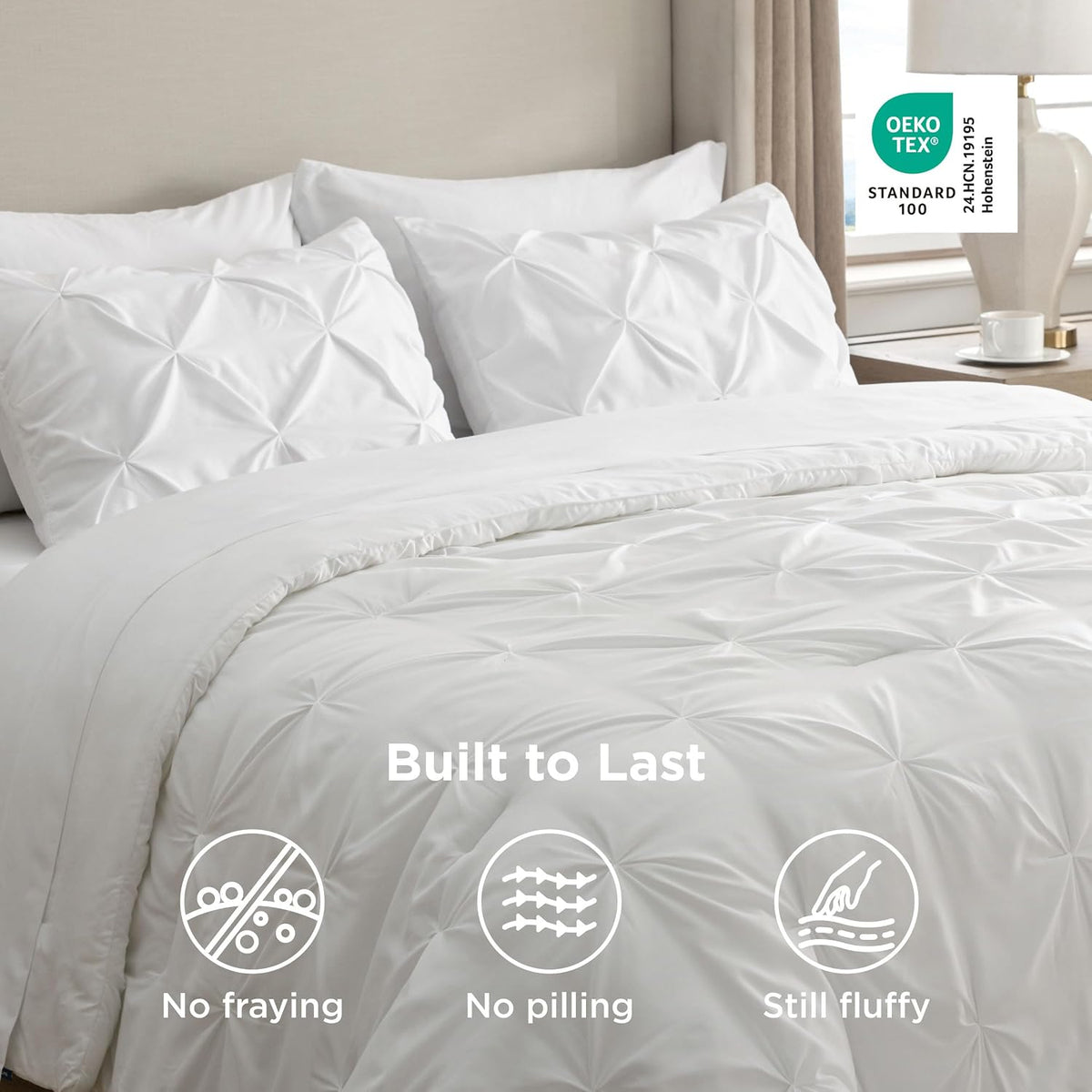 Twin Comforter Set & Sheet Set, 5-Piece White Bedding Set