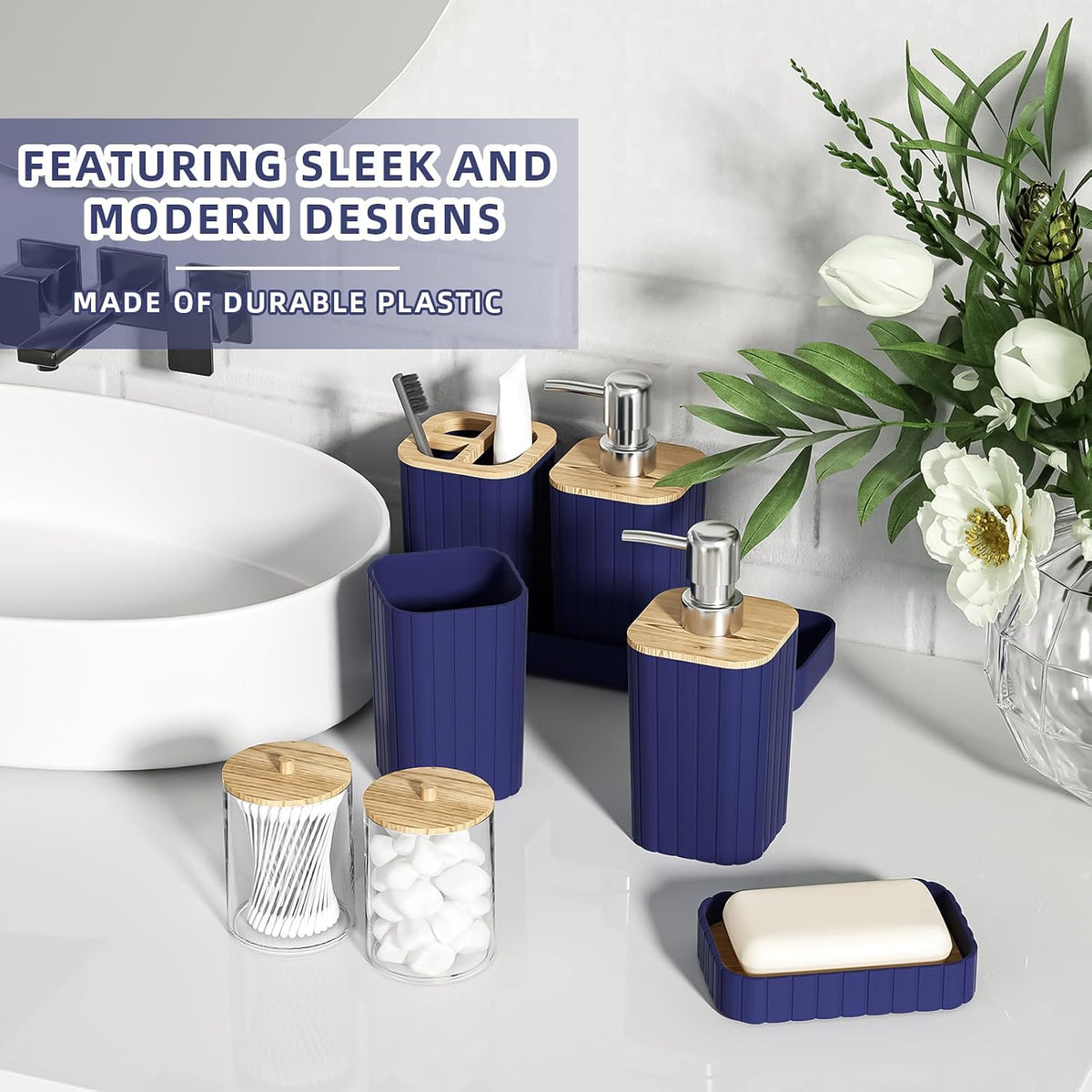Bathroom Set - 25PC Blue Bathroom Set with Shower Curtain and Rugs
