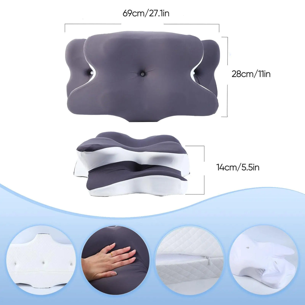 Double-Sided Contoured Neck Pillow with Ergonomic Neck Care, Cooling Cover, Zoned Design, and Extra-Large Armrest for Side, Stomach, and Back Sleepers #GLOBAL PICKS