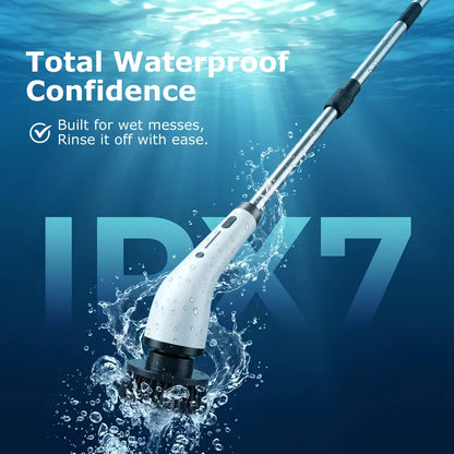 Durable Wireless Electric Spin Scrubber with Charging Station, Powerful Motor, IPX7 Wet-Safe Full-Body Moisture Resistance, 4 Replaceable Heads, 3 Adjustable Extension Rods, Dual-Speed Control, Handle, for Bathroom & Specialty Kitchen Home Essentials