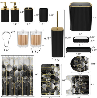 Bathroom Set - 26PC Bathroom Set with Shower Curtain and Rugs, Black