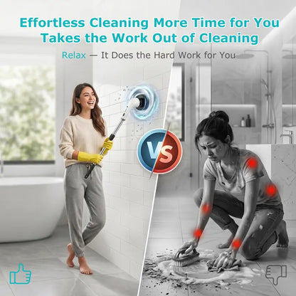 Durable Wireless Electric Spin Scrubber with Charging Station, Powerful Motor, IPX7 Wet-Safe Full-Body Moisture Resistance, 4 Replaceable Heads, 3 Adjustable Extension Rods, Dual-Speed Control, Handle, for Bathroom & Specialty Kitchen Home Essentials