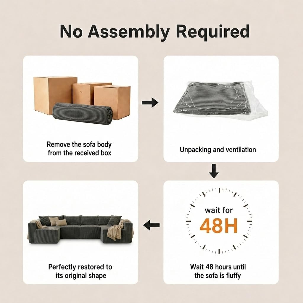 128" Modular U Shaped Boneless Couch, Deep Seat Bonless Couches for Living Room, Modern Cloud Sofa with Double Chaise, No Assembly Required, Dark Grey
