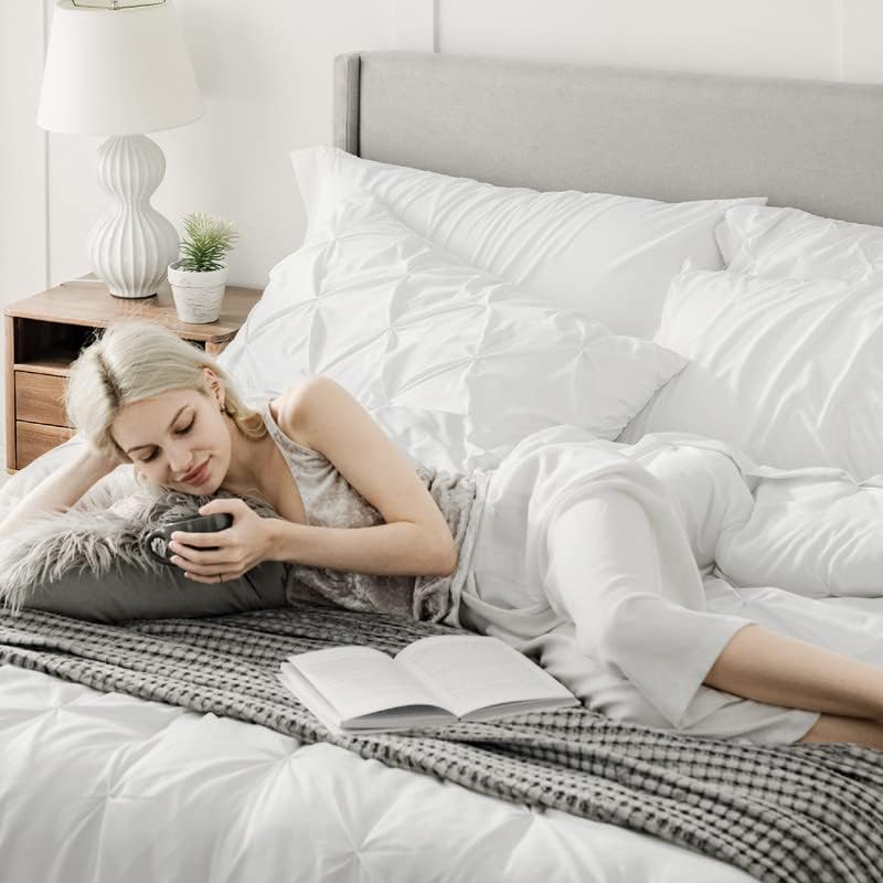 Twin Comforter Set & Sheet Set, 5-Piece White Bedding Set
