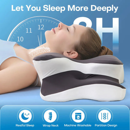 Double-Sided Contoured Neck Pillow with Ergonomic Neck Care, Cooling Cover, Zoned Design, and Extra-Large Armrest for Side, Stomach, and Back Sleepers #GLOBAL PICKS
