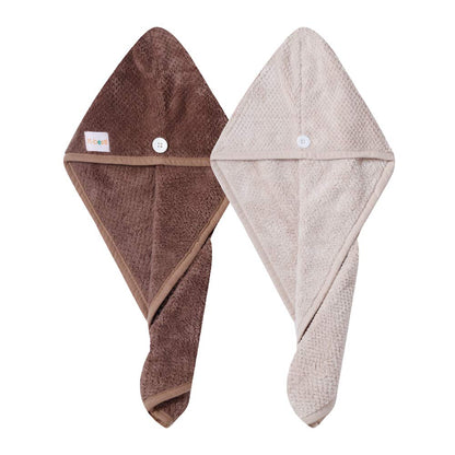 2 Pack Hair Drying Towels,Hair Wrap Towels,Absorbent Microfiber Hair Towel Turban with Button Design to Dry Hair More Quicker（Coffee&Khaki）
