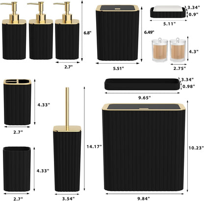 Bathroom Accessory Set - Bathroom Set, 12PC Bathroom Accessories Set, Black Bathroom Accessories Set, Mini Trash Can, Toilet Brush, Trash Can & Soap Dispenser