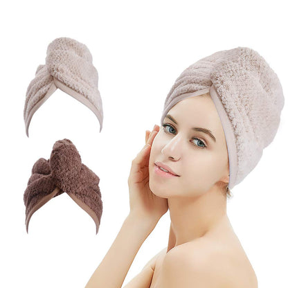 2 Pack Hair Drying Towels,Hair Wrap Towels,Absorbent Microfiber Hair Towel Turban with Button Design to Dry Hair More Quicker（Coffee&Khaki）