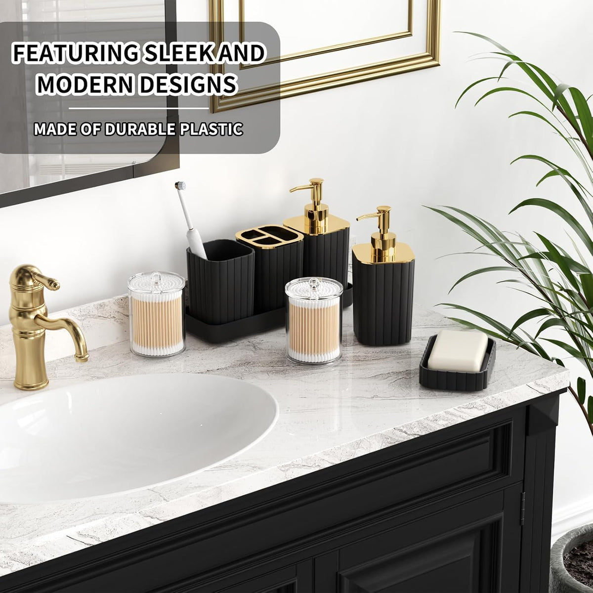 Bathroom Set - 26PC Bathroom Set with Shower Curtain and Rugs, Black