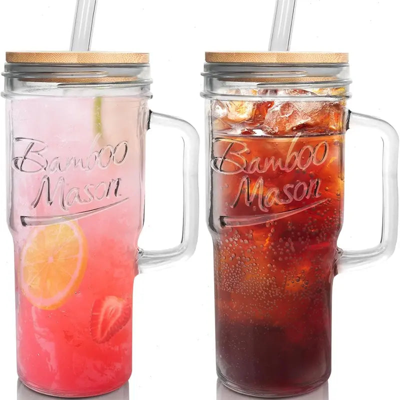 4-Pack 24oz Mason Jar Reusable Glass Water Bottles with Lids & Straws - Perfect for Iced Coffee, Boba & On-the-Go Refreshments!