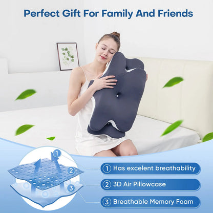 Double-Sided Contoured Neck Pillow with Ergonomic Neck Care, Cooling Cover, Zoned Design, and Extra-Large Armrest for Side, Stomach, and Back Sleepers #GLOBAL PICKS