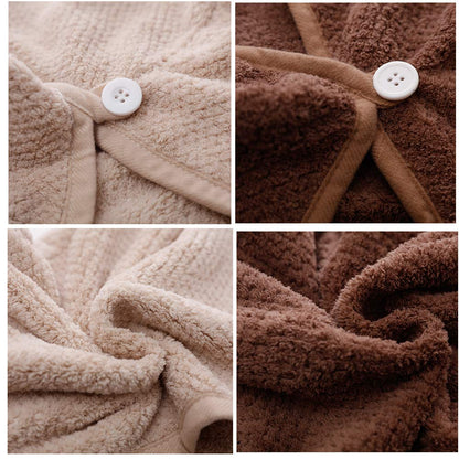 2 Pack Hair Drying Towels,Hair Wrap Towels,Absorbent Microfiber Hair Towel Turban with Button Design to Dry Hair More Quicker（Coffee&Khaki）