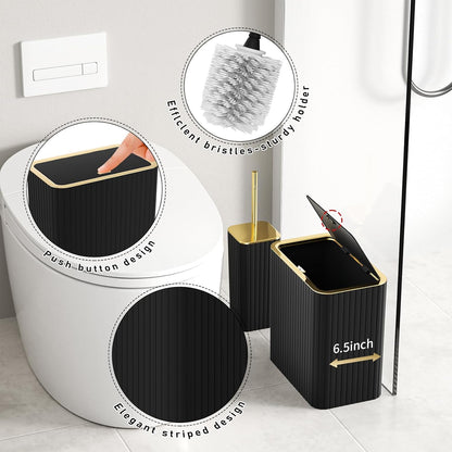 Bathroom Accessory Set - Bathroom Set, 12PC Bathroom Accessories Set, Black Bathroom Accessories Set, Mini Trash Can, Toilet Brush, Trash Can & Soap Dispenser