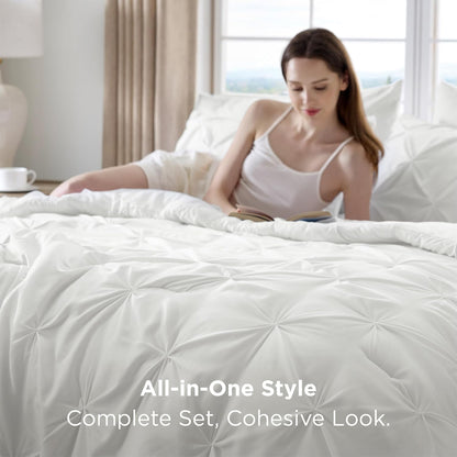 Twin Comforter Set & Sheet Set, 5-Piece White Bedding Set