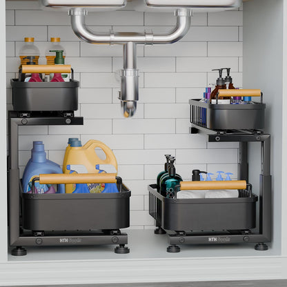 Premium Large under Sink Organizer, 2-Tier Pull Out, Adjustable