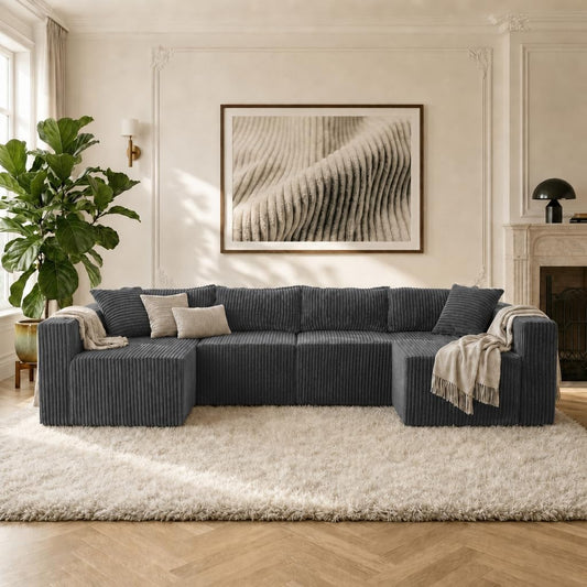 128" Modular U Shaped Boneless Couch, Deep Seat Bonless Couches for Living Room, Modern Cloud Sofa with Double Chaise, No Assembly Required, Dark Grey