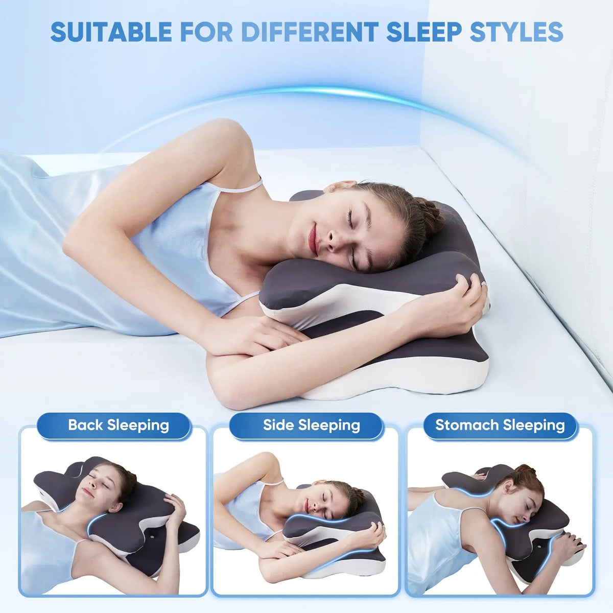 Double-Sided Contoured Neck Pillow with Ergonomic Neck Care, Cooling Cover, Zoned Design, and Extra-Large Armrest for Side, Stomach, and Back Sleepers #GLOBAL PICKS