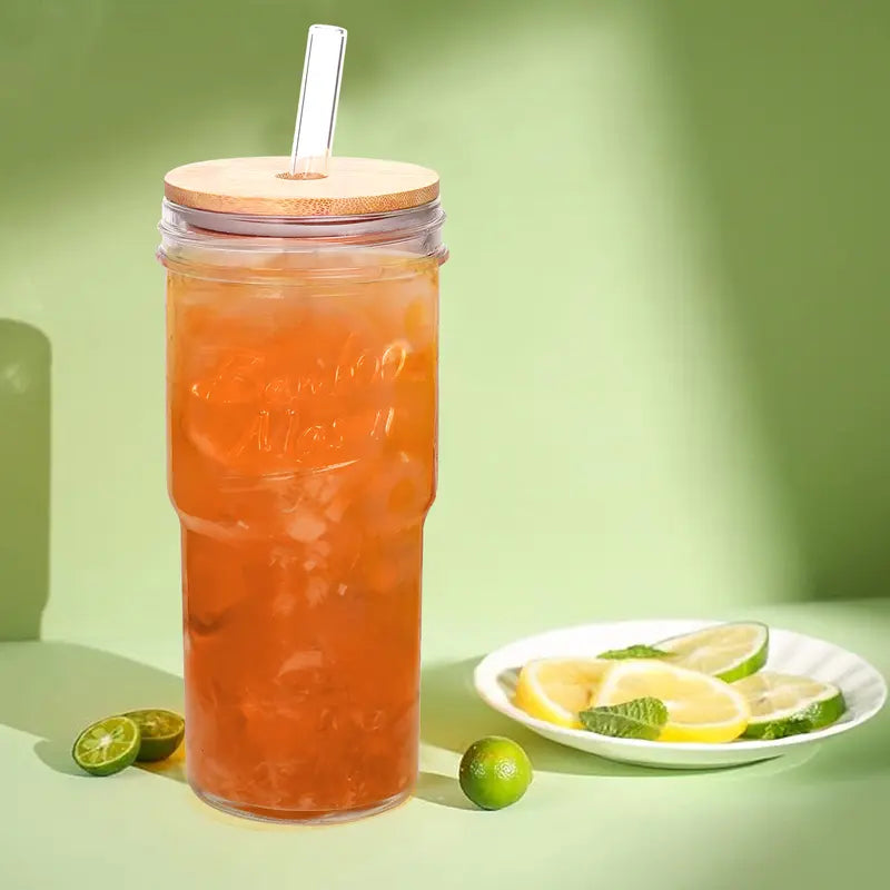 4-Pack 24oz Mason Jar Reusable Glass Water Bottles with Lids & Straws - Perfect for Iced Coffee, Boba & On-the-Go Refreshments!
