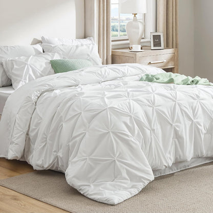 Twin Comforter Set & Sheet Set, 5-Piece White Bedding Set