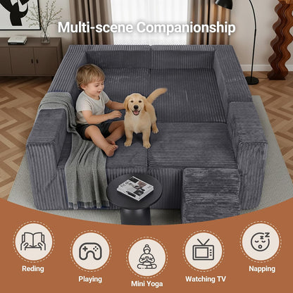 128" Modular U Shaped Boneless Couch, Deep Seat Bonless Couches for Living Room, Modern Cloud Sofa with Double Chaise, No Assembly Required, Dark Grey