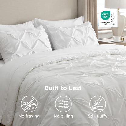 Twin Comforter Set & Sheet Set, 5-Piece White Bedding Set