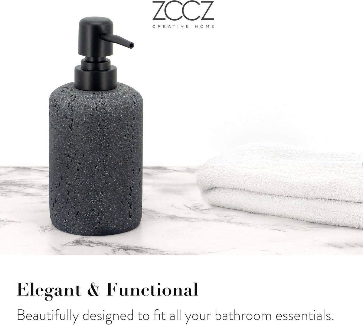- Black Bathroom Accessories Set 4 Pcs - Toothbrush Holder, Soap Dispenser, Vanity Tray, Bathroom Tumbler - Countertop Vanity Organizer - Bathroom Accessory Set- Toothbrush Holder Set, Stone Sets