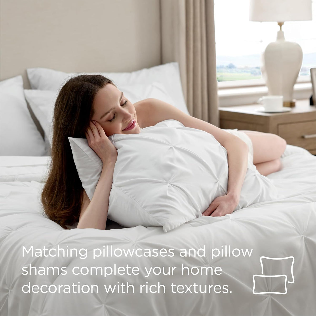 Twin Comforter Set & Sheet Set, 5-Piece White Bedding Set