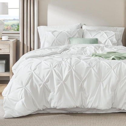 Twin Comforter Set & Sheet Set, 5-Piece White Bedding Set