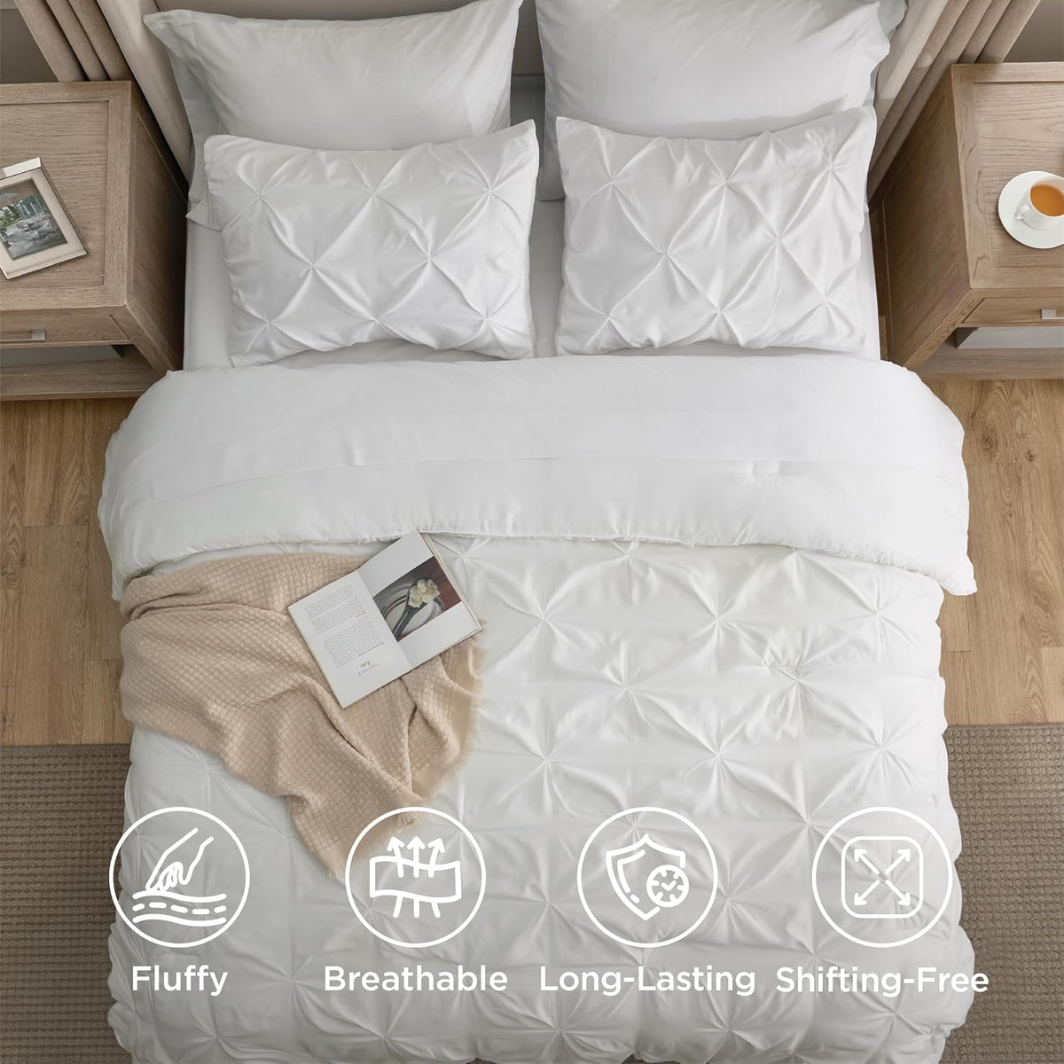Twin Comforter Set & Sheet Set, 5-Piece White Bedding Set