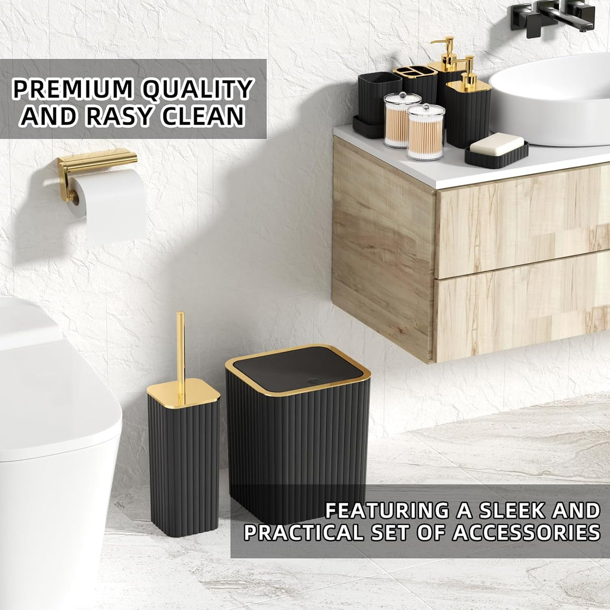 Bathroom Set - 26PC Bathroom Set with Shower Curtain and Rugs, Black