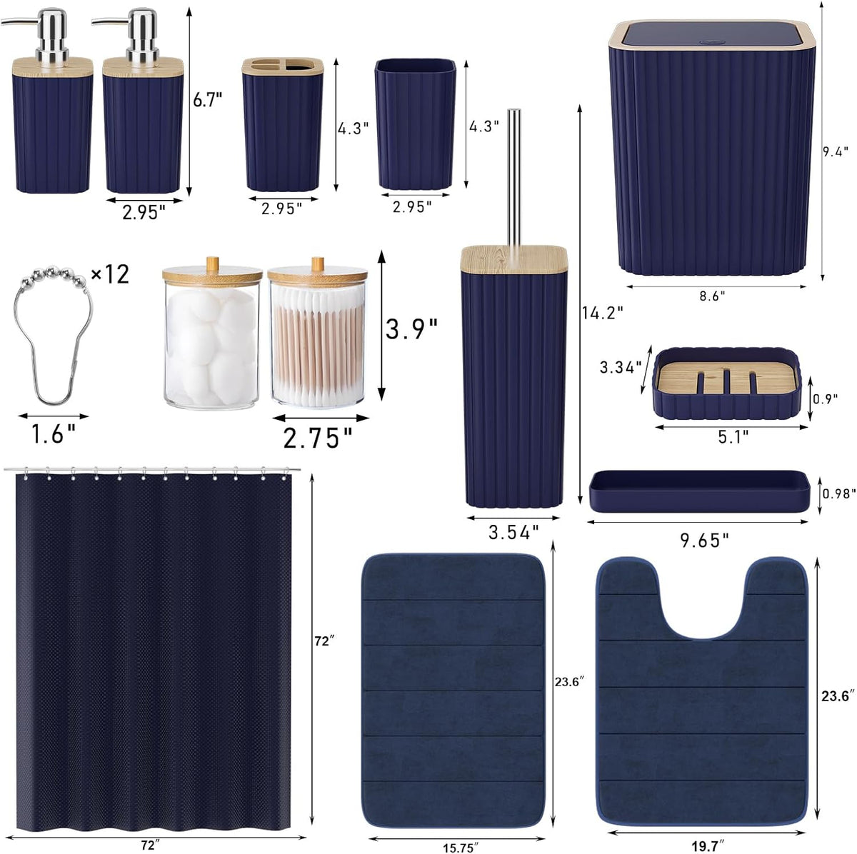 Bathroom Set - 25PC Blue Bathroom Set with Shower Curtain and Rugs