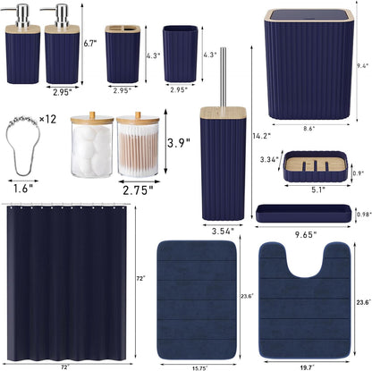 Bathroom Set - 25PC Blue Bathroom Set with Shower Curtain and Rugs