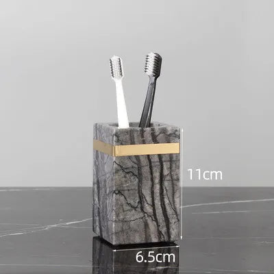 Bathroom Accessories Set Marble Gold Soap Dispenser Tooth Brush Holder Cotton Swab Box Luxury Bathroom Hardware Set