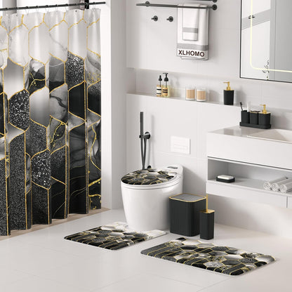 Bathroom Set - 26PC Bathroom Set with Shower Curtain and Rugs, Black