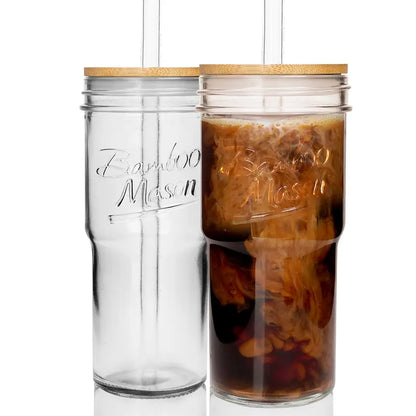 4-Pack 24oz Mason Jar Reusable Glass Water Bottles with Lids & Straws - Perfect for Iced Coffee, Boba & On-the-Go Refreshments!