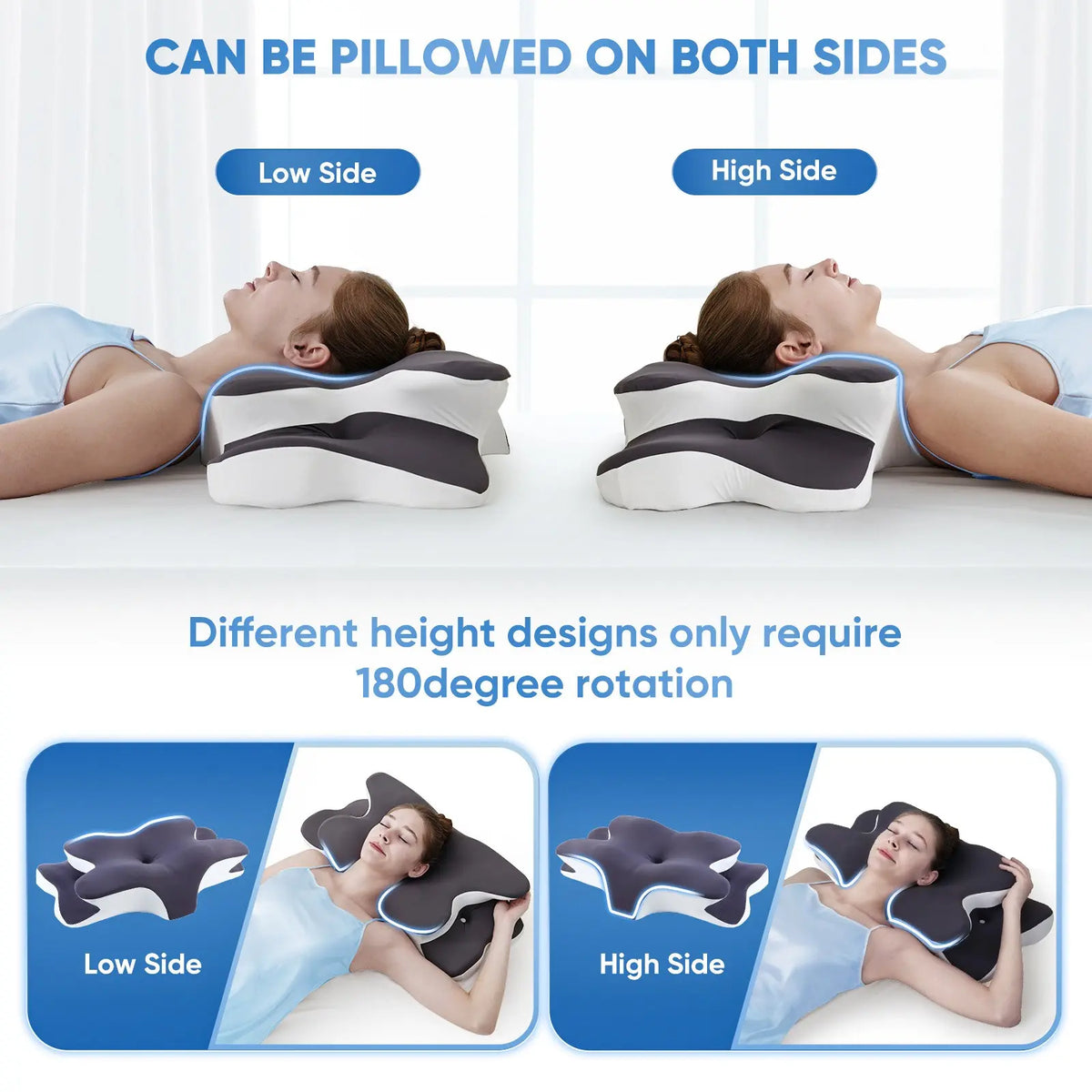 Double-Sided Contoured Neck Pillow with Ergonomic Neck Care, Cooling Cover, Zoned Design, and Extra-Large Armrest for Side, Stomach, and Back Sleepers #GLOBAL PICKS