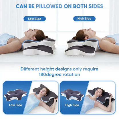 Double-Sided Contoured Neck Pillow with Ergonomic Neck Care, Cooling Cover, Zoned Design, and Extra-Large Armrest for Side, Stomach, and Back Sleepers #GLOBAL PICKS