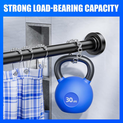 Shower Curtain Rod - 32-43 Inch Rustproof Tension Rod, Non-Slip Spring Design, No Drilling Adjustable Curtain Rod for Bathroom, Kitchen, and Closet（Black）