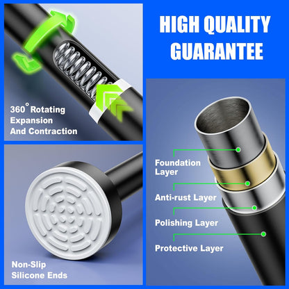 Shower Curtain Rod - 32-43 Inch Rustproof Tension Rod, Non-Slip Spring Design, No Drilling Adjustable Curtain Rod for Bathroom, Kitchen, and Closet（Black）