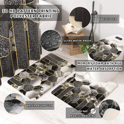Bathroom Set - 26PC Bathroom Set with Shower Curtain and Rugs, Black