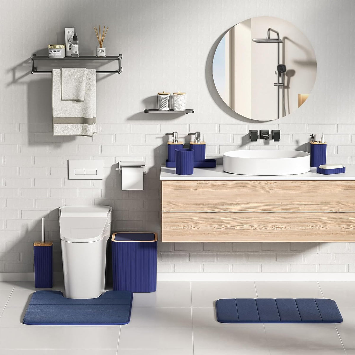 Bathroom Set - 25PC Blue Bathroom Set with Shower Curtain and Rugs