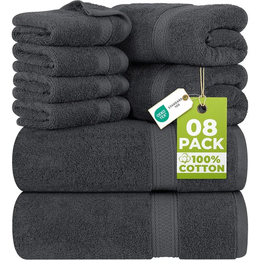 Utopia Towels 8 Piece Luxury Towel Set – Majestic Plush, Super Absorbent & Quicker-To-Dry, Thick 100% Ring Spun Cotton Towels for Bathroom, Spa & Hotel – 2 Bath, 2 Hand, 4 Washcloths, Grey