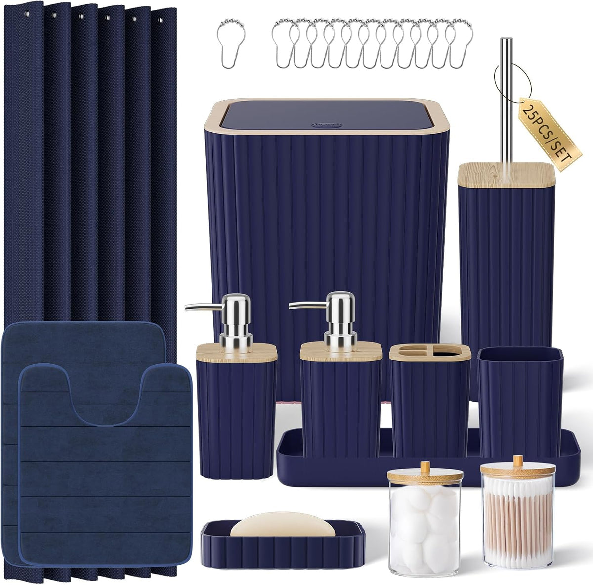 Bathroom Set - 25PC Blue Bathroom Set with Shower Curtain and Rugs