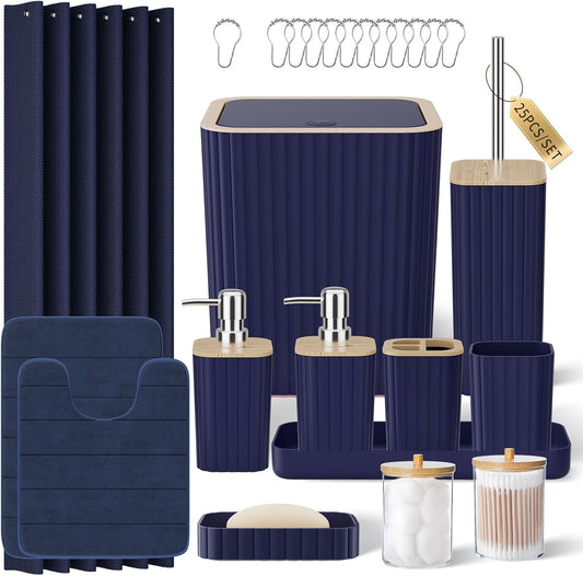 Bathroom Set - 25PC Blue Bathroom Set with Shower Curtain and Rugs
