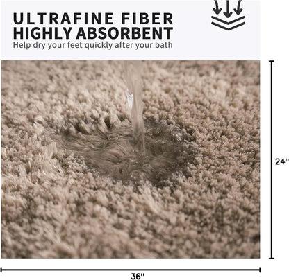 Bathroom Rugs 24" W X 36" L, Bath Mat for Bathroom, Bedroom, Laundry Room & Kitchen, Non-Slip Rubber Latex Backing, Extra Soft and Absorbent Microfiber Carpet, Machine Washable Rug, Beige