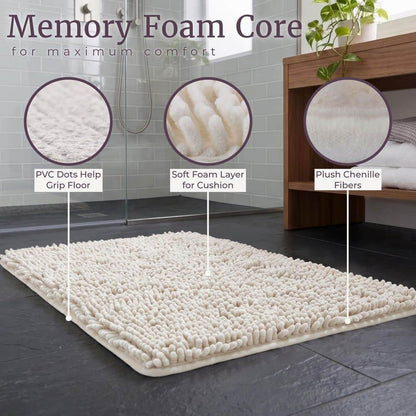 Shag White 21 In. X 32 In. Memory Foam 2-Piece Bath Mat Set