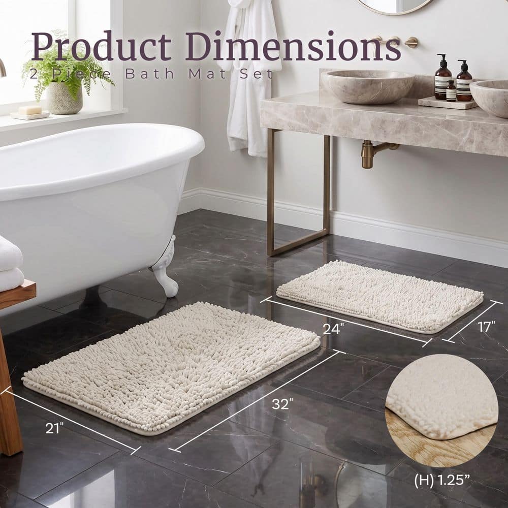 Shag White 21 In. X 32 In. Memory Foam 2-Piece Bath Mat Set