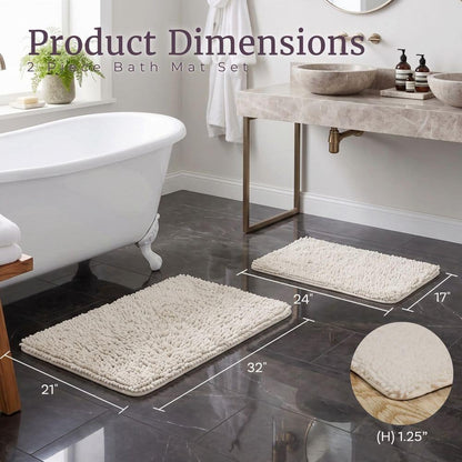 Shag White 21 In. X 32 In. Memory Foam 2-Piece Bath Mat Set